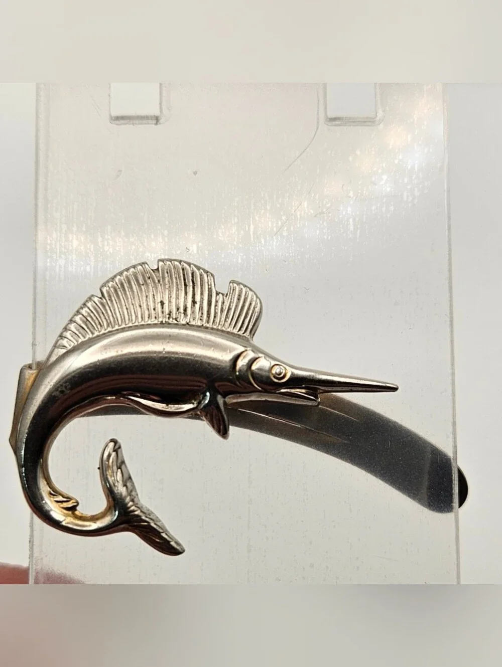 Swordfish Tie Clip / Bar Swank Silver Tone Nautical